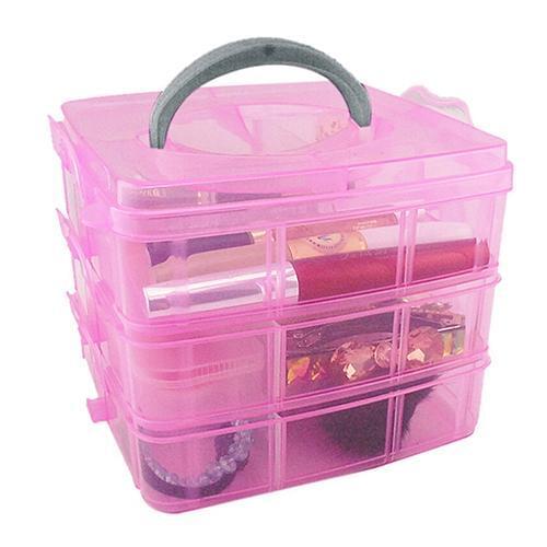 Plastic 3 Tiers Portable Detachable Storage Box Transparent Container Organizer