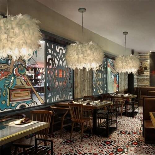 Pendant Lights E27 Feather Romantic Pendant Lamp For Living Room Lighting HangLamp Goose Feather Suspension Luminaire MJ1109