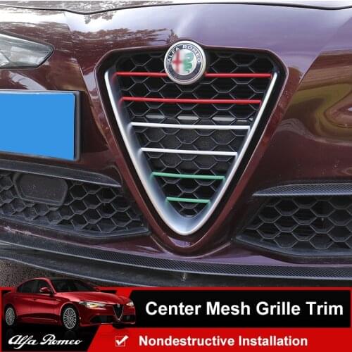 QHCP Front Grille Trim Center Mesh Strip Sticker Cover CF Style Black Silver Italian Flag 3 colors For Alfa Romeo Giulia Stelvio