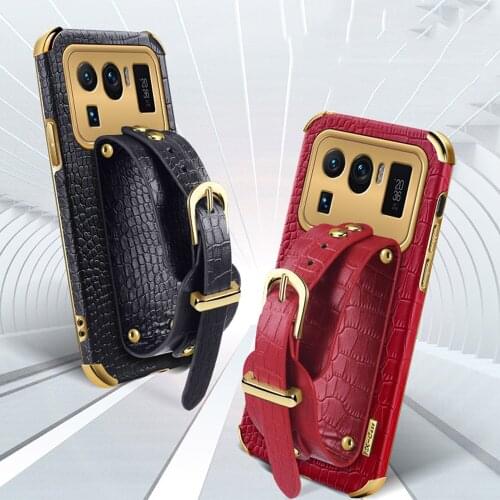 Wrist Strap Arm Band Phone Case for Xiaomi Mi 11 Ultra Case Mi 11 Lite Cover Crocodile Texture Leather Case Mi 11 Lite 5G case