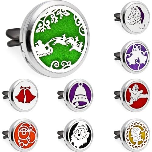 Christmas Jingle Bell Santa Claus Essential Oil Perfume Car Diffuser 30mm Magnetic Open Locket 10pcs Pads Free