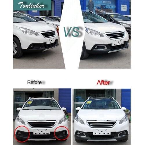 Tonliner Front Fog Lights U-shaped Box Cover Case Stickers for Peugeot 2008 2014-15 Car Styling 2 Pcs ABS Chrome Cover sticker