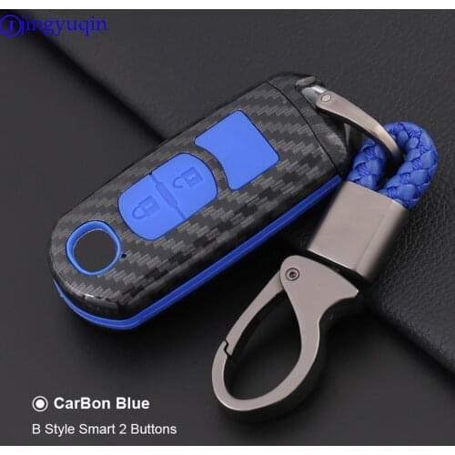 Jingyuqin 2B Carbon Fiber Silicone Key Case Cover For Mazda 2 3 6 Atenza Axela CX-5 CX5 CX-7 CX-9 2014