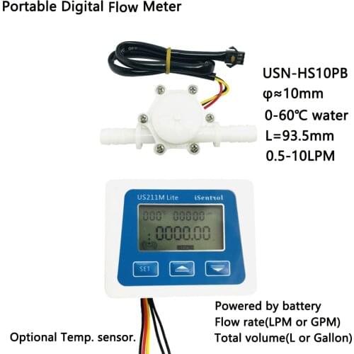 US211M Lite USN-HS10PBL 0.3-10 Digital Flow Meter 5V Flow Reader Compatible with all our hall effect water flow sensor with