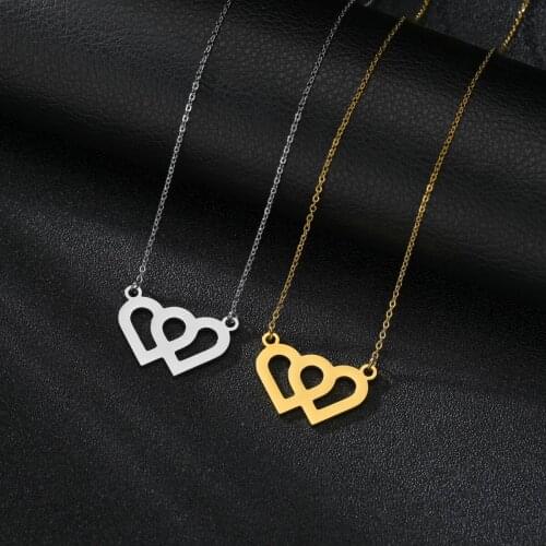 YWSHK Stylish Simplicity Shiny Double Heart Love Zircon Circle Necklaces Pendants Gift For Girl Choker Collar Exquisite Gifts