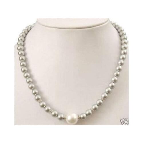 Prety 8-12MM Grey Sea Shell Pearl Necklace 18"