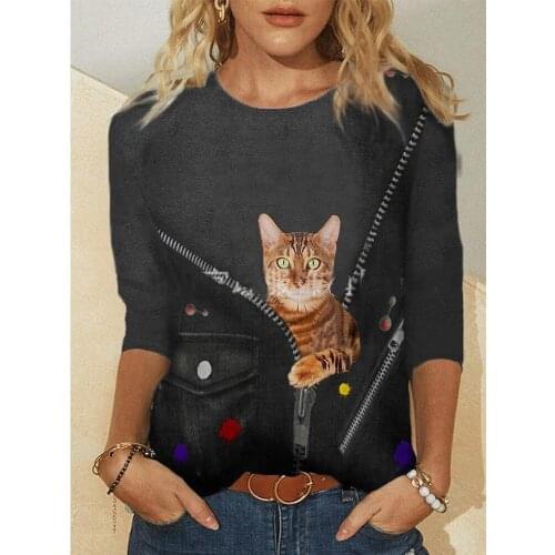 2021 Summer Womens Clothing New Knitted Long Sleeve Animal Print O-Neck Tops Loose Casual Fashion Harajuku Pullover Tee Female