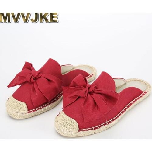 MVVJKE Fashion Ethnic Casual Espadrilles Big Bow Flat New Women Spring Printed Embroider Slip on Fishermen Hemp Rope Shoes