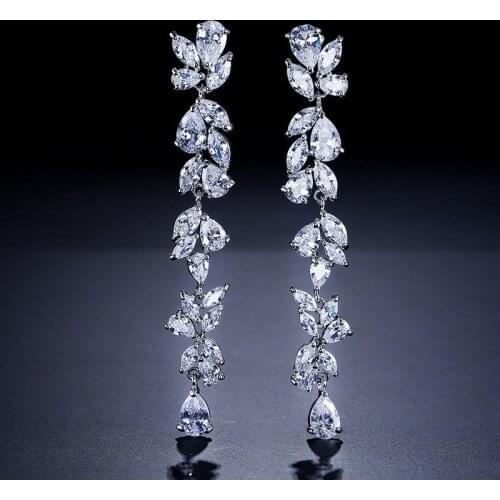 SLBRIDAL Rose Gold Pave Setting Cubic Zirconia Chandelier Earring Dangle Bridal Wedding CZ Earrings Girls Fashion Daily Earring