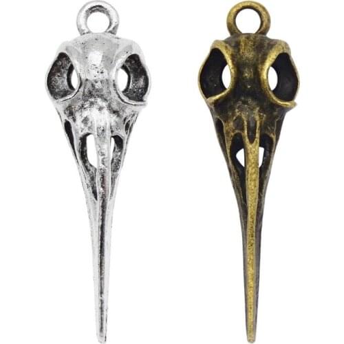 Julie Wang 10PCS Bird Beak Charms Mixed Antique Colors Zinc Alloy Raven Skull Head Punk Pendant Jewelry Making Accessory