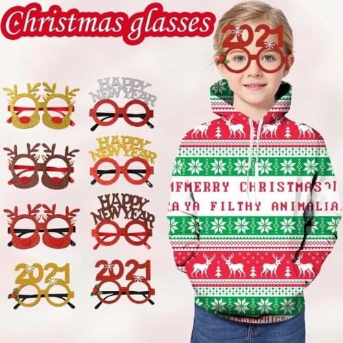 10pcs Christmas Decorations Merry Christmas 2021 Photo Frame Props New Year Glasses Headband For Home Kids Xmas Gifts Navidad