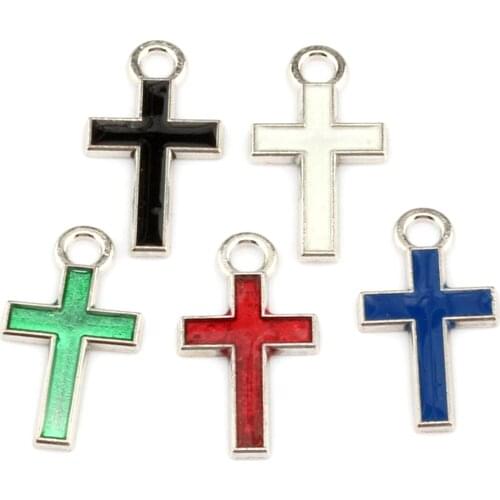 Hot ! 100pcs Mix Color Stylish Pretty Small Enamel Cross Alloy Charms 8 * 15mm DIY Jewelry nm349