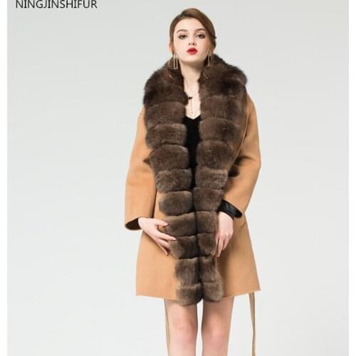 2021 New brand real fox fur double-faced wool blend real fox fur coat with belt leather ladies jacket new fox fur jacket