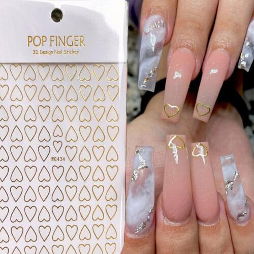 3D Gold Hearts Nail Art Stickers Decals DIY Manicure Simple Nails Design Adhesive Sticker Wraps Tip Decoration Nail Accesoires