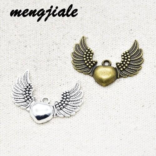 6pcs Wholesale Two Color Heart Wings Charms Alloy Metal Pendant For DIY Handmade Jewelry Accessories Makings 35*26mm