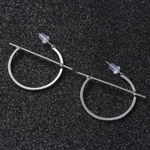 8Seasons Trendy Hoop Earrings Silver Color Half Round 40 x 35mm, Post/ Wire Size: (19 gauge), 1 Pair