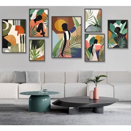 Abstract Leaf Minimalist Girl Wall Art Canvas Painting Nordic Posters and Prints Wall Pictures for Living Bedroom Decoration