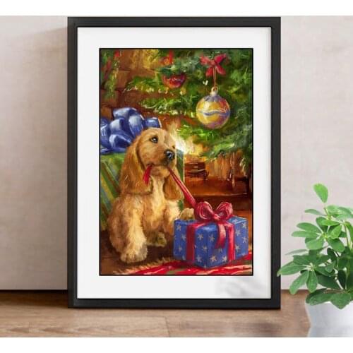 Diamond Embroidery Dog Christmas Decorative of Home,Picture of Rhinestones 5D Diamond Painting Cross Stitch Mosaic Kits