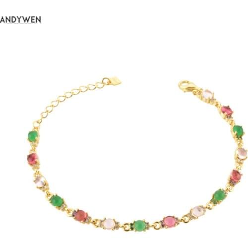 ANDYWEN 2020 New 925 Sterling Silver Gold Lofoten Island Green Rainbow CZ Chain Bracelet Women Luxury Fine Jewelry Luxury CZ