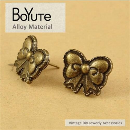 BoYuTe (30 Pieces/Lot) 16*14MM Vintage Style Antique Bronze Plated Zinc Alloy Materials Bowknot Ear Stud Diy Jewelry Making