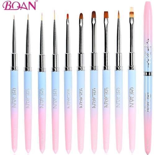 BQAN 10 PCS Nail Brush UV Gel Brush Extension Liner Painting Brush Lines Liner Drawing Nail Brushes Nails Pen Manicure Nail Tool