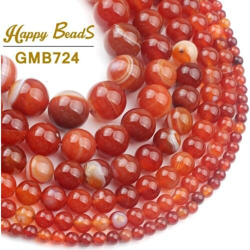 Natural Stone Striated Agates Onyx Orange Red Round Loose Spacer Beads For Jewelry Making Diy Bracelet 15" Strand 6/8/10/12mm