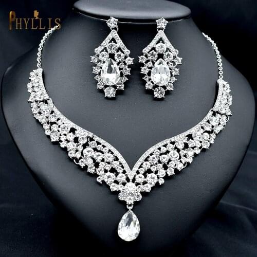 PHYLLIS C46 Crystal Necklace and Earring Bridal Jewelry Set for Bride Wedding Dubai Jewelry Set Female Crystal Luxury Accessory