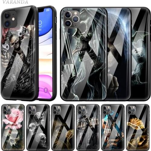 Grim Reaper Skull Skeleton Glass Case For Apple iPhone 12 11 Pro X XS Max XR 8 7 6 6S Plus Tempered Casing Phone Coque Cover