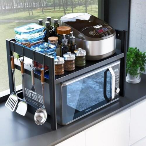 Black Space Aluminium Kitchen Microwave Oven Shelf Double-deck Landing Shelf 2-deck Desktop Oven Rack