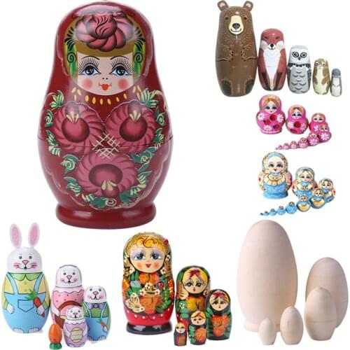 Wooden Matryoshka Dolls Girls Toys Russian Nested Dolls Kids Handmade Wooden Matrioska Dolls Kids Craft Toys Birthday Gifts