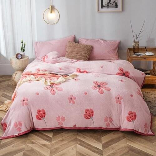 Home Textiles Winter Flannel Quilt Cover Soft Worm Pink Coral Fleece Comforter Cover 1pcs Thickening Warm Duvet Bedding Cover