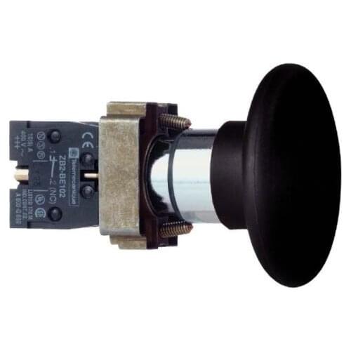 XB2BR21 XB2BR21C = ZB2BZ101C + ZB2BR2C Ø 22 button mushroom, black, mushroom head diameter Ø 60, spring return, 1 NO