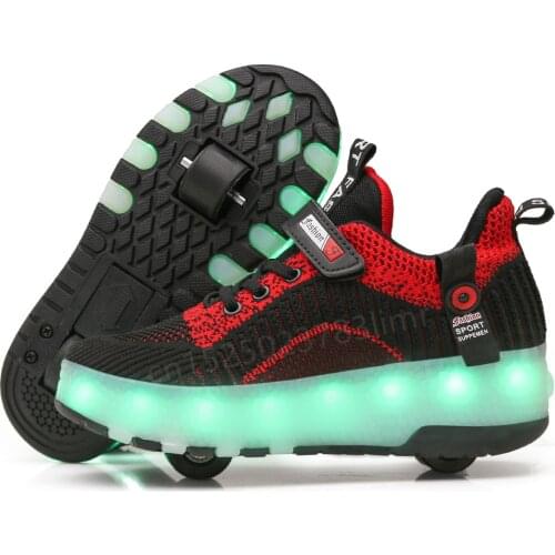 2020 New USB Charge LED Colorful Children Kids Fashion Sneakers with Two Wheels Roller Skate Shoes Boys Girls