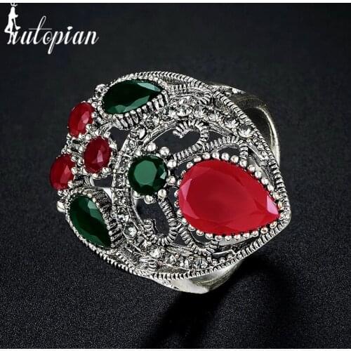 Iutopian 2017 New Arrival Retro Rings Heart-shaped with Resin Stone Top Quality for Women Gift #R4211