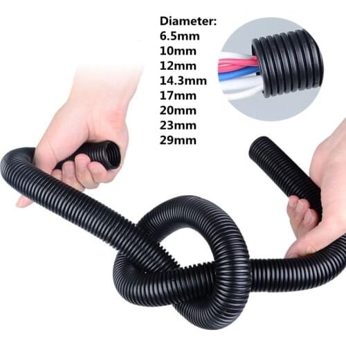 1M Black Corrugated Tube Insulation Flame Retardant Cable Sheath for Wire Connecting Protecting Electric Cable Threading Hose