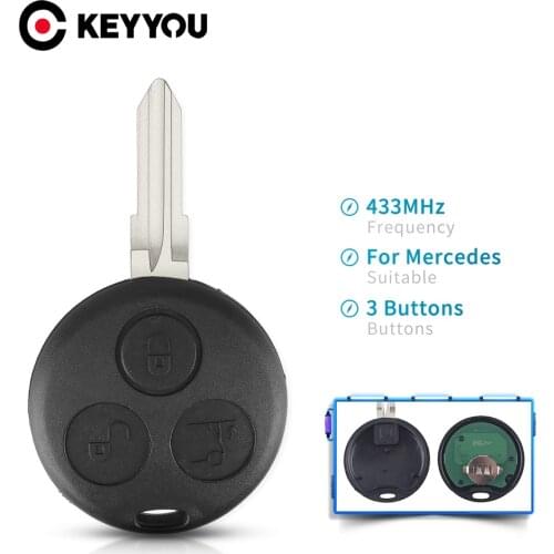 KEYYOU 10pcs 433MHz Remote Car Key For Mercedes Benz Key Smart Fortwo 450 Forfour Roadster Chiave Auto 3 Buttons Key Fob Blade