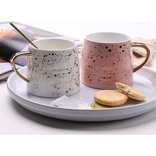 350ML Creative Mug Coffee Cup Gold Dots Pattern Water Cup Ceramic Milk Drink Cup Breakfast Mug Drinkware Lovers Novelty Gifts