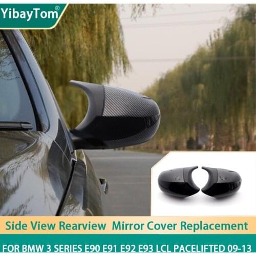 Carbon Look Horn Shape M-Style Rearview Side Mirror Cover Cap Shell for BMW 3 Series E90 E91 E92 E93 LCI Pacelifted 2009-2013