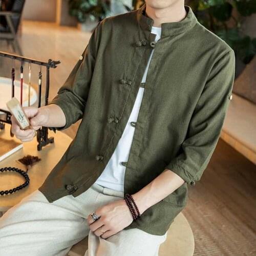 Summer New Men Shirt Fashion Chinese style Linen Slim Fit Casual Short Sleeves Shirt Camisa Social Business Dress Shirts Chinese
