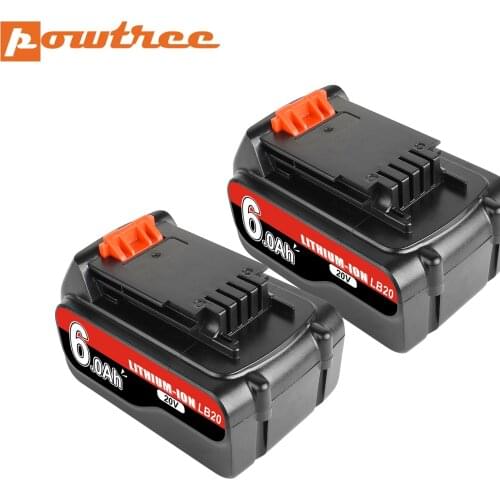 Powtree 18V/20V 6000mAh Li-ion Rechargeable Battery Power Tool Replacement Battery for BLACK & DECKER LB20 LBX20 LBXR20
