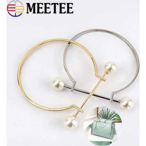 Meetee 2pcs O D Ring Metal Handles Pearl Decor 9.5cm Circle for Handbag Handmade Leather Crafts DIY Replace Accessories BF272