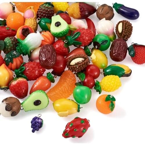 60pcs Cute Resin Charms Mini Kawaii 3D Fruit Grape Peach Strawberry Resin Pendants Fit Earrings DIY Jewelry Making Accessories