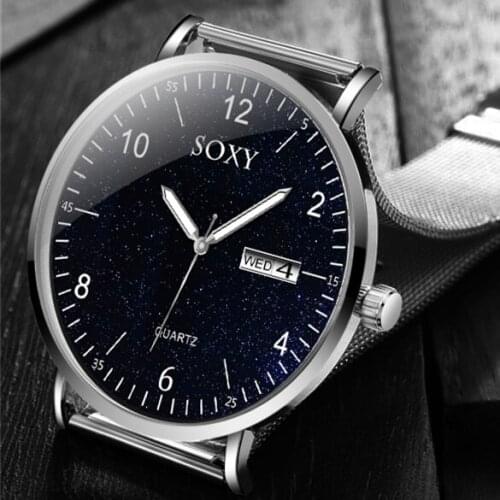 SOXY men Watches Luminous Calendar Stainless Steel Mesh Belt Watch Elegant Bracelet Wristwatch Dropshipping reloj hombre saati