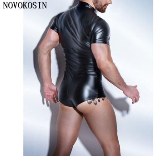 KH33 Men S-3XL Bodysuit Faux leather Bodysuit Plus Size Underwear Stage Dance Wear Corsets Body Jumpsuit PVC 2018 Style Teddies