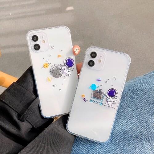 Cartoon Cute Astronaut Shopping Cart Phone Cases for iPhone 11 12 Pro Max 7 8 Plus Se 2020 X XR XS Max 12 Mini Soft Tpu Cover
