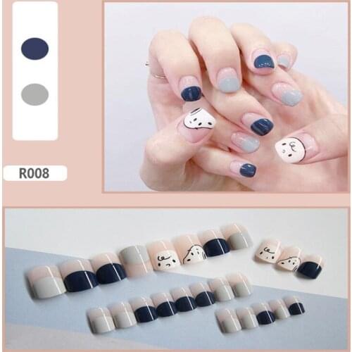 24Pcs/Pack Fake Nails Set Pattern Cartoon Tips With Glue Full Cover Designs Removable Art Nail Sticker Ｍanicure Tools Accessory