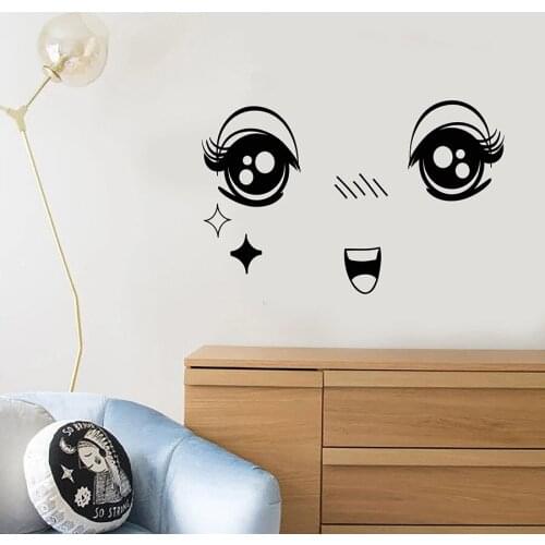Wall Decal Cartoon Anime Face Child Home Decor For Kids Room Bedroom Nursery Vinyl Window Sticker Cute Removable Art Mural S1424