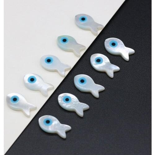 Natural Mother of Pearl Shell Evil Eye Pendant Fish Shape Perforated beads For Jewelry Making DIY Earring Necklace Accessories