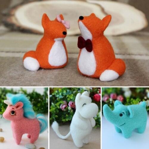 Non-Finished Felt Kit Unicorn Elephant Squirrel Cow Handmade Animal Doll Wool Needle Felt Poked Kitting DIY Wool Kit Package