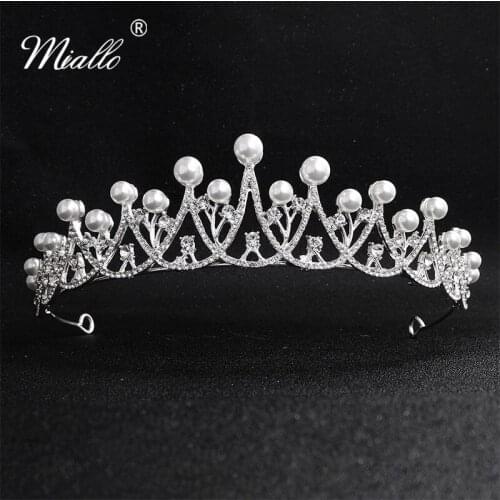 Miallo 2019 Newest Pearls Crystal Queen Tiaras and Crowns Wedding Head Pieces Bridal Hair Jewelry Women Crown Diadem
